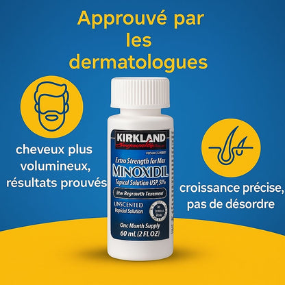 Minoxidil Kirkland 5% – Repousse des Cheveux & Barbe